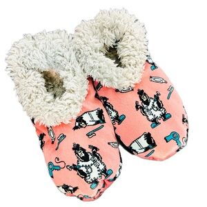 BEAR WITH HAIRDRYER LAZY ONE Fuzzy Slipper Socks Non Skid Sole Desert Sand Pink